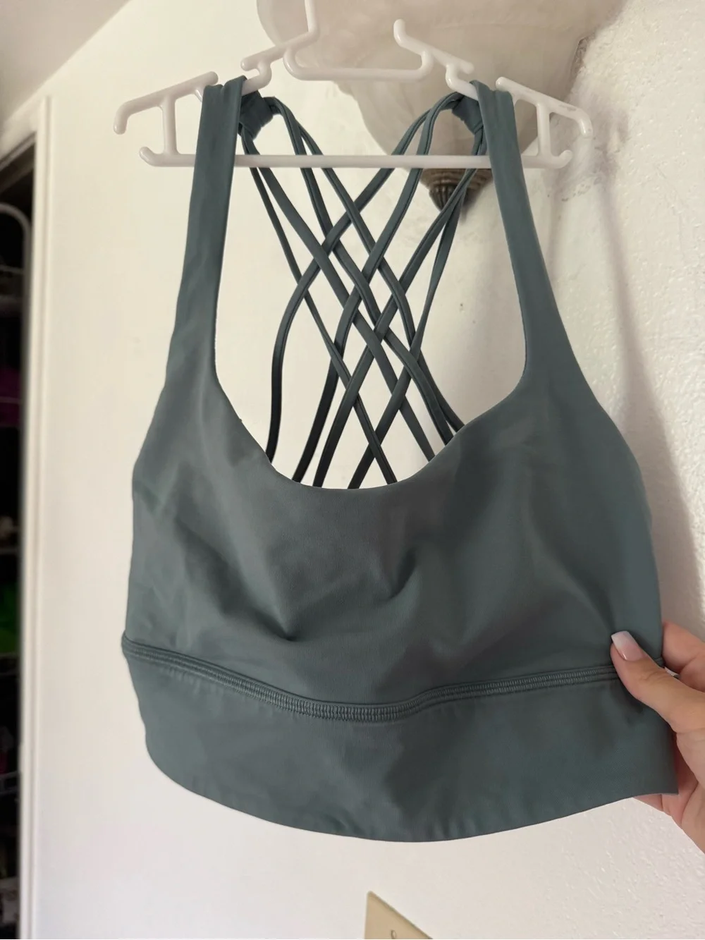 lululemon athletica Strappy High-Neck Sports Bra — Black & Light Blue